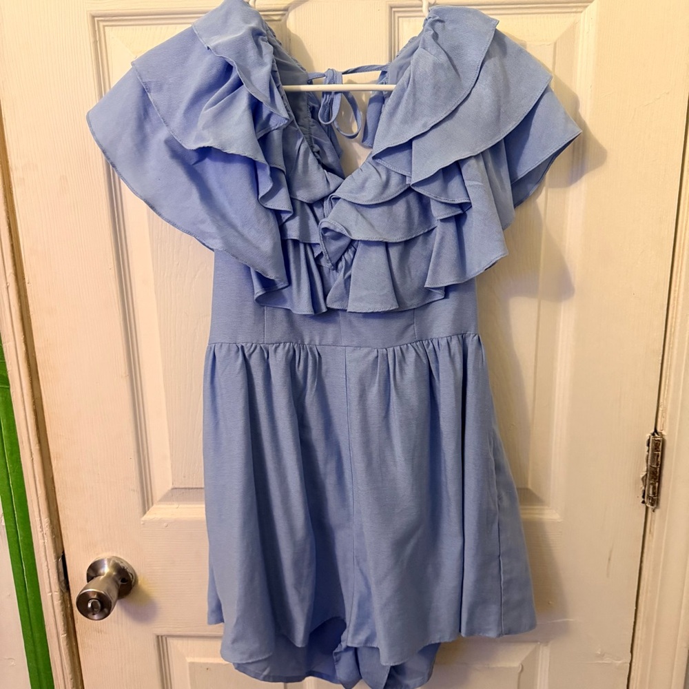 Blue Ruffled Romper
